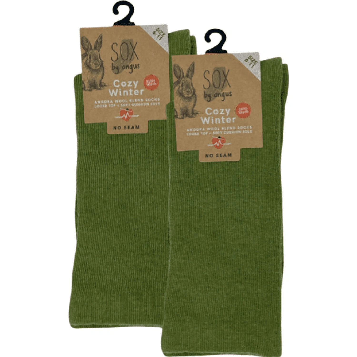 Luxurious Khaki Green Angora Socks - Seamless Comfort for Your Feet.